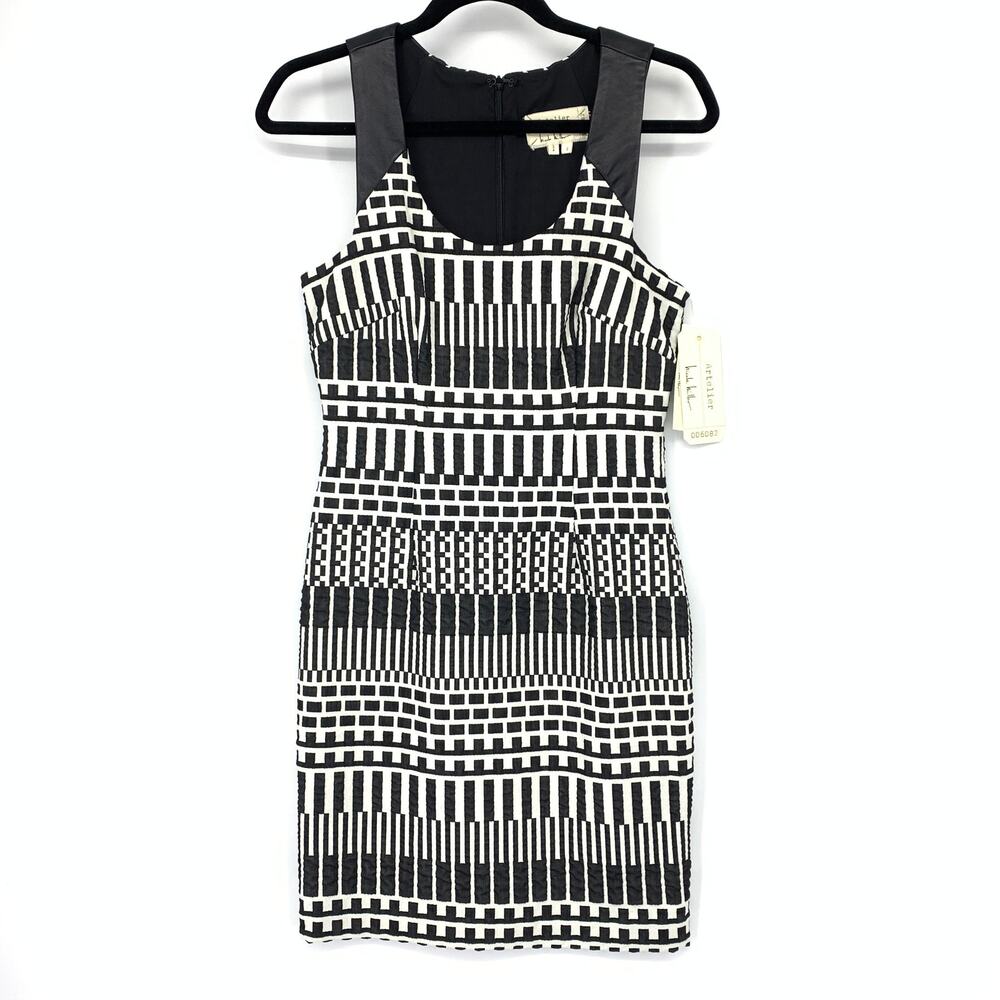 Nicole Miller Artelier Sheath Dress Womens Sz 2 Black White Geometric Print NEW